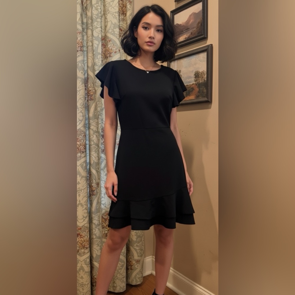 Elegant Black Ruffle Sleeve Dress